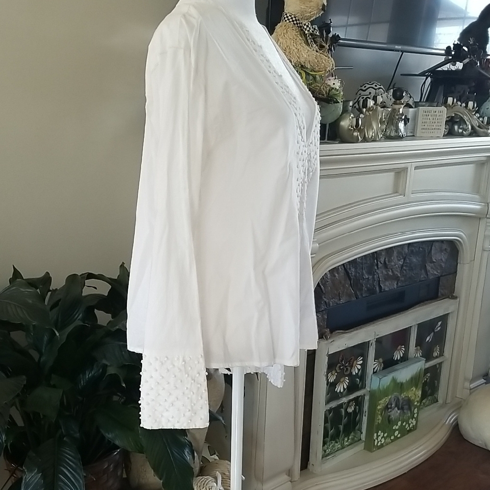 Theory White Textured Women's Blouse - Picture 4 of 7
